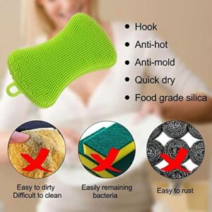 Silicone Sponge Dish Washing Kitchen Scrubber, 6 Pack Reusable Dish Washing Cleaning Sponges Double-Sided Multipurpose Non Stick Silicone Dish Sponges for Dishes, Fruit, Vegetable （Multicolor）