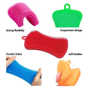 Silicone Sponge Dish Washing Kitchen Scrubber, 6 Pack Reusable Dish Washing Cleaning Sponges Double-Sided Multipurpose Non Stick Silicone Dish Sponges for Dishes, Fruit, Vegetable （Multicolor）