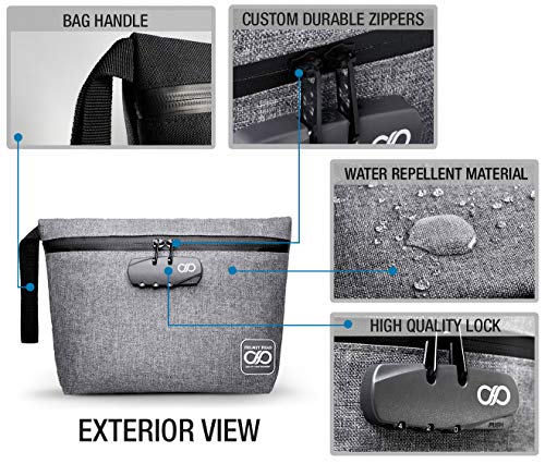 HELMET HEAD Smell Proof Bag with Combo Lock + Grinder Card | Durable Water Repellent Smell Proof Pouch Medicine Lock Box Stash Bag (New Gray)