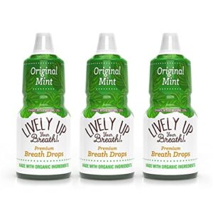 lively up your breath premium breath freshener liquid drops with organic ingredients – original mint 3 pack