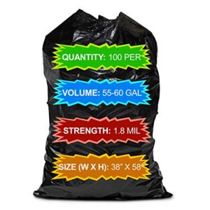 ALL SUPPLIES SHOP Medium, Large 38” X 58” Black Trash Can Liner, 55-60 Gal Garbage Bags, 47 Micron 1.8 Mil Thick for Homes/Offices/Bathrooms/Hospitals/Hotels/Gyms, Indoor/Outdoor Use 100 Per, Roll