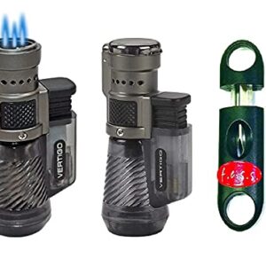Vertigo by Lotus Cyclone Triple Torch Cigar Lighter Charcoal 2 Pack with FESS 62R V Cut Cigar Cutter (Charcoal)