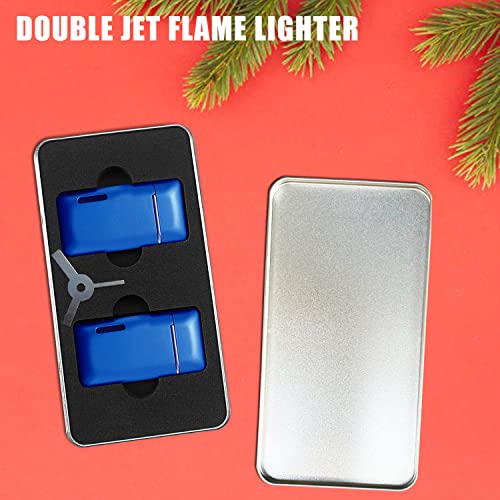 Futlidys 2 Pack Mini Torch Lighter Butane Refillable, Double Flame Butane Lighter with Visible Window, Adjustable Jet Lighter, Great Gifts for Men and Women, Without Gas (Blue)
