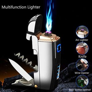 Chawgs 4 in 1 Multifunction Electric Plasma Lighter with Bottle Opener, Dual Arc, Flameless, Windproof, USB Rechargeable, Metal Cigarette Lighters (Gold)