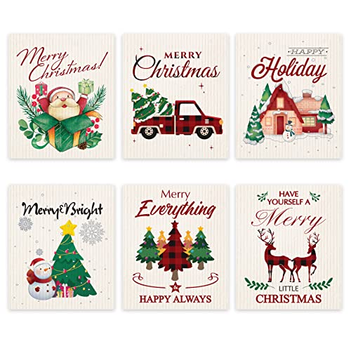 6 Pieces Christmas Swedish Dishcloths Durable Xmas Swedish Cleaning Cloths Absorbent Fast Dry Kitchen Towels for Christmas Cleaning Cloths for Kitchen Bathroom Office Wedding Housewarming