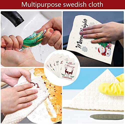 6 Pieces Christmas Swedish Dishcloths Durable Xmas Swedish Cleaning Cloths Absorbent Fast Dry Kitchen Towels for Christmas Cleaning Cloths for Kitchen Bathroom Office Wedding Housewarming