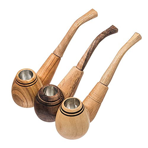 Set of 3 Tobacco Pipe – Handmade Wooden Smoking Pipes for Tobacco and Herbs – Unique 100% Natural Long Smoking Pipes