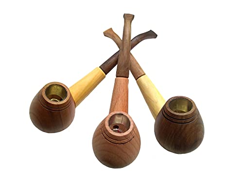 Set of 3 Tobacco Pipe – Handmade Wooden Smoking Pipes for Tobacco and Herbs – Unique 100% Natural Long Smoking Pipes