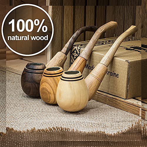 Set of 3 Tobacco Pipe – Handmade Wooden Smoking Pipes for Tobacco and Herbs – Unique 100% Natural Long Smoking Pipes