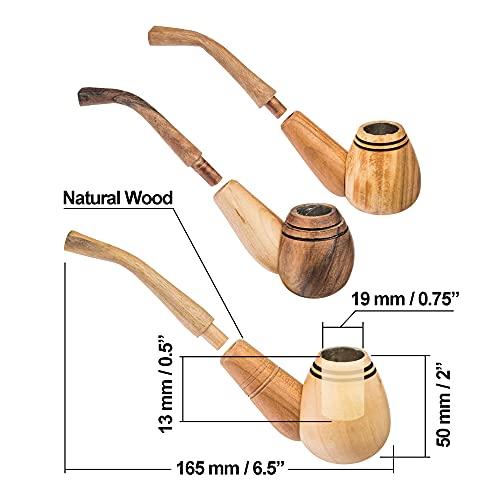 Set of 3 Tobacco Pipe – Handmade Wooden Smoking Pipes for Tobacco and Herbs – Unique 100% Natural Long Smoking Pipes