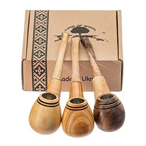 Set of 3 Tobacco Pipe – Handmade Wooden Smoking Pipes for Tobacco and Herbs – Unique 100% Natural Long Smoking Pipes