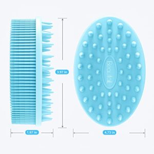 BEAUTAIL Silicone Body Scrubber, 2 in 1 Shower Bath Wash and Hair Shampoo Brush, Gentle Exfoliating Scrub Cleansing Loofah for Women Men Baby Sensitive Skin, Easy to Clean, Lather Nicely, 1 Pack, Blue