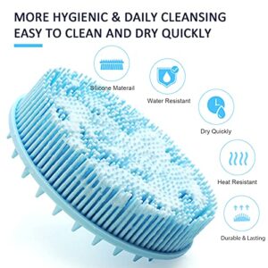 BEAUTAIL Silicone Body Scrubber, 2 in 1 Shower Bath Wash and Hair Shampoo Brush, Gentle Exfoliating Scrub Cleansing Loofah for Women Men Baby Sensitive Skin, Easy to Clean, Lather Nicely, 1 Pack, Blue