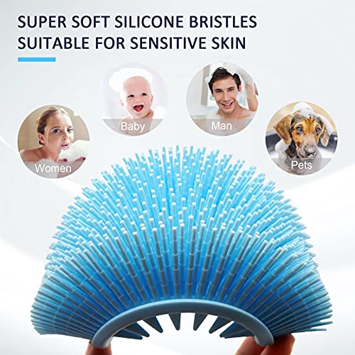 BEAUTAIL Silicone Body Scrubber, 2 in 1 Shower Bath Wash and Hair Shampoo Brush, Gentle Exfoliating Scrub Cleansing Loofah for Women Men Baby Sensitive Skin, Easy to Clean, Lather Nicely, 1 Pack, Blue