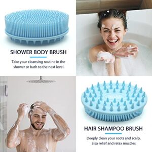 BEAUTAIL Silicone Body Scrubber, 2 in 1 Shower Bath Wash and Hair Shampoo Brush, Gentle Exfoliating Scrub Cleansing Loofah for Women Men Baby Sensitive Skin, Easy to Clean, Lather Nicely, 1 Pack, Blue