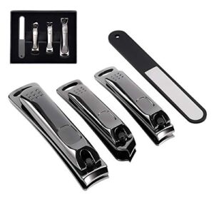 nail clippers set,4pcs black fingernail & toenail & separate nail file & slant edge nail cutter trimmer set with gift case,stainless steel,good gift for women and men