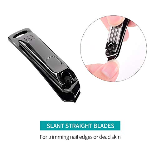 Nail Clippers Set,4PCS Black Fingernail & Toenail & Separate Nail File & Slant Edge Nail Cutter Trimmer Set with Gift Case,Stainless Steel,Good Gift for Women and Men