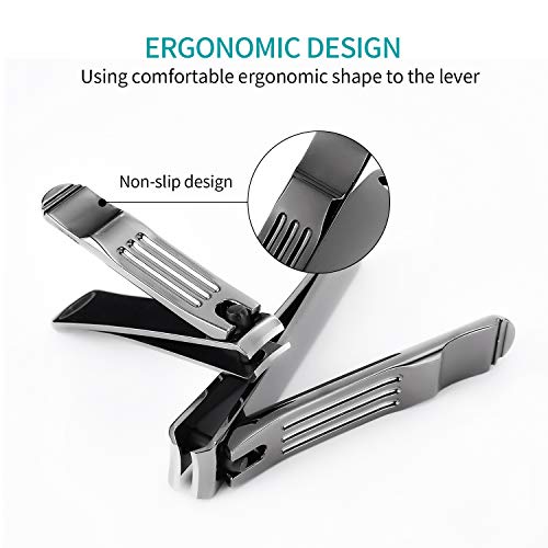 Nail Clippers Set,4PCS Black Fingernail & Toenail & Separate Nail File & Slant Edge Nail Cutter Trimmer Set with Gift Case,Stainless Steel,Good Gift for Women and Men