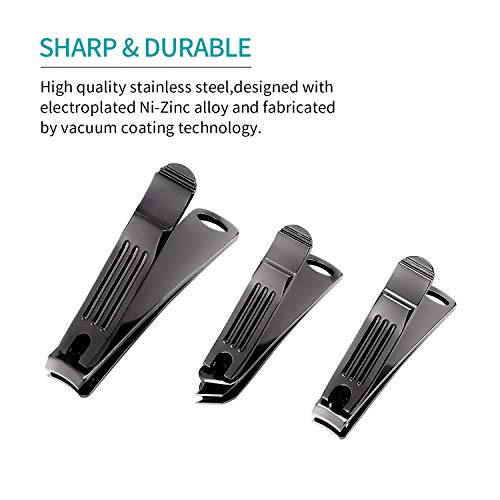 Nail Clippers Set,4PCS Black Fingernail & Toenail & Separate Nail File & Slant Edge Nail Cutter Trimmer Set with Gift Case,Stainless Steel,Good Gift for Women and Men