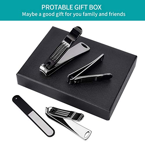 Nail Clippers Set,4PCS Black Fingernail & Toenail & Separate Nail File & Slant Edge Nail Cutter Trimmer Set with Gift Case,Stainless Steel,Good Gift for Women and Men