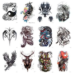 10 sheets dragon yinyang koi large 8.25" half-sleeve arm tattoo good fake tattoos