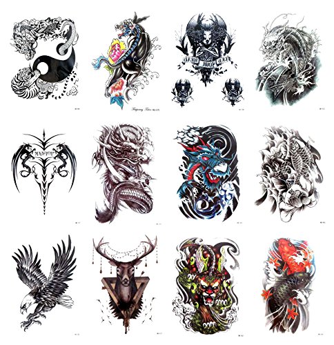 10 sheets dragon yinyang koi large 8.25" half-sleeve arm tattoo good fake tattoos