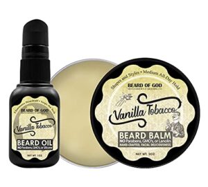 vanilla tobacco, beard oil & balm conditioner with travel case – natural, organic & handcrafted in usa by beard of god