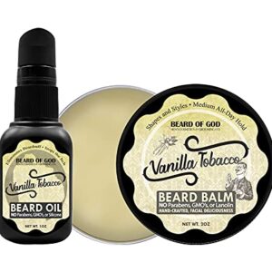 Vanilla Tobacco, Beard Oil & Balm Conditioner with Travel Case - Natural, Organic & Handcrafted in USA by Beard of God