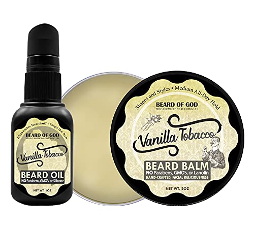Vanilla Tobacco, Beard Oil & Balm Conditioner with Travel Case - Natural, Organic & Handcrafted in USA by Beard of God