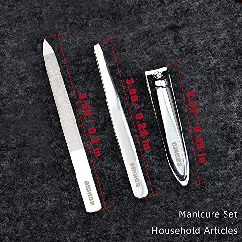 Manicure Set Small Nail Clippers -3 Pieces Stainless Steel Pedicure Kit, Family Professional Grooming Kits, Fingernail Care Tools with Luxurious Travel Case Men Women