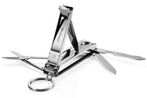 portable nail clippers,medical grade stainless steel foldable nail cutter with leather case, ultra slim travel design