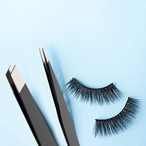 Tweezers for Eyebrows Eyelash Extension Clanriza Stainless Steel Tip Slant ,Set for Ingrown Hair - Premium Quality Eyebrow and Facial Hair Removal - Ideal Gift for Fashionable Women - 2 Pack