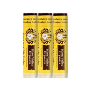 beeswax lip balm, sweet honey, moon valley organics, organic ingredients, for lips and cuticles, moisturizing, three pack bundle