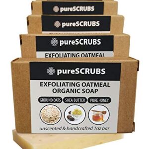 pureSCRUBS Exfoliating Oatmeal Organic Bar Soaps, Made with Finely Ground Oats, Shea Butter & Pure Honey, Unscented & Handcrafted - Small 1oz Bar (5 pack)