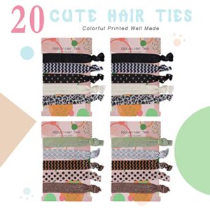 20 Pieces Hair Ties Gold Prints No Crease Elastic Ribbon Ties Ouchless Stretchy Hair Bands Fold Over Yoga Ponytail Holder for Women Twist Fabic Hair Styling Accessories