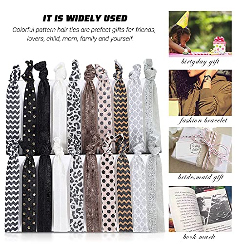 20 Pieces Hair Ties Gold Prints No Crease Elastic Ribbon Ties Ouchless Stretchy Hair Bands Fold Over Yoga Ponytail Holder for Women Twist Fabic Hair Styling Accessories