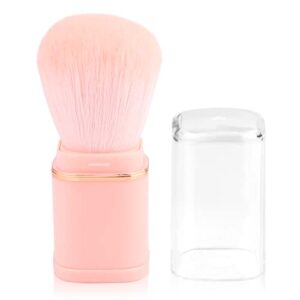 yoseng retractable kabuki makeup brush, travel-size face blush brush, mini portable powder brush with cap for foundation, color, highlight, contour, blush, flawless, powder cosmetics(pink)
