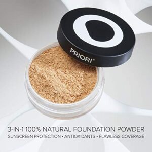 Priori Skincare All-Natural Mineral Skincare Powder SPF 25 Sunscreen, Antioxidant, Flawless Coverage, Loose Mineral Foundation Makeup, Dermatologist Tested