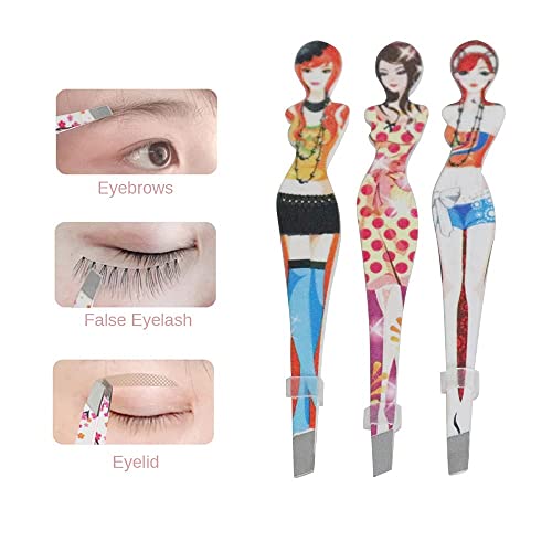 Eyebrow Tweezers Pinkiou Professional Slant tip Brow Clip Hair Removal Makeup Tool with Printed Beauty Cover Cosmetic 6 style pack of 6 pcs (Bikini)