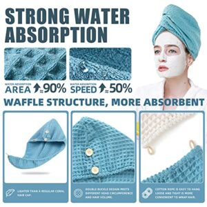 Hair Towel Gift Set, 3 Pcs Microfiber Fast Dry Hair Caps Bath Sponge Scalp Comb Bathroom Supplies Set (Blue)