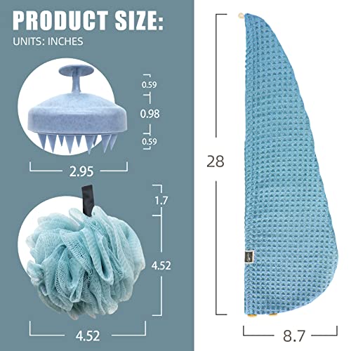 Hair Towel Gift Set, 3 Pcs Microfiber Fast Dry Hair Caps Bath Sponge Scalp Comb Bathroom Supplies Set (Blue)