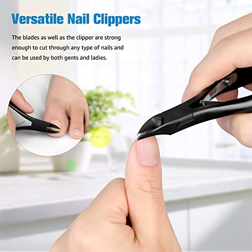 FERYES Toenail Clippers for Thick,Fungal or Ingrown Toenails - Large Handle Toenail Cutters, Podiatrist Recommended 4R13 Stainless Steel Nail Clippers - BLACK
