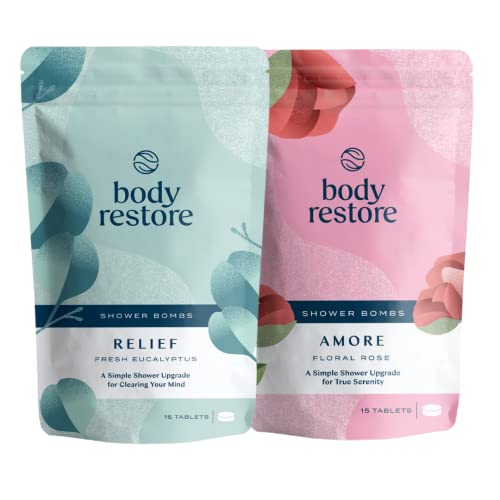 Body Restore Shower Steamers Aromatherapy (15 Packs x 2) - Gifts for Mom, Gifts for Women & Men, Shower Bath Bombs, Eucalyptus, Rose, Essential Oils, Stress Relief