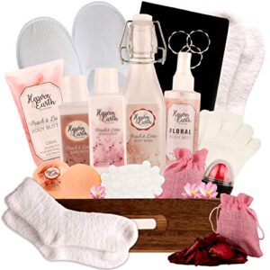 luxury spa gift basket for women, men couples & teens! pampering spa bath gift set with journal, slippers, socks etc for a lavish home spa experience!