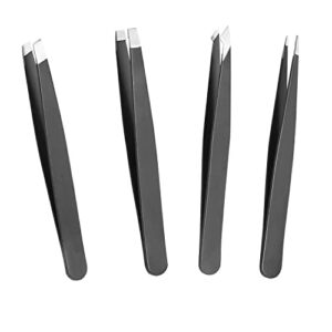 eyebrow tweezers set，4pcs stainless steel slanted and pointed tweezer set, facial hair tweezers