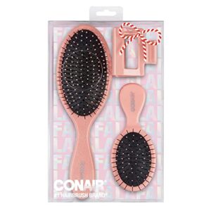 conair holiday gift set for women, detangling brush and claw hair clip gift set, 3 piece set