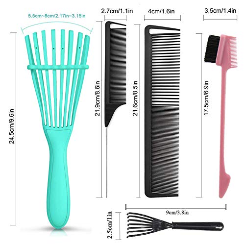 5 Pcs Detangling Hair Brush Set, Ez Detangler Brush With Edge Brush, Rat Tail Combs for Black Natural Hair Styling and Cuting, Curly/Straight/Wet/Dry/long/Short Hair Available for Women Kids Men