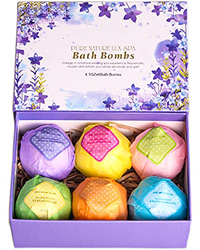 Bath Bombs Gift Set - The Best Ultra Bubble Fizzies with Natural Dead Sea Salt Cocoa and Shea Essential Oils, 6 x 4.1 oz, The Best Birthday Gift Idea for Her/Him, Wife, Girlfriend, Women