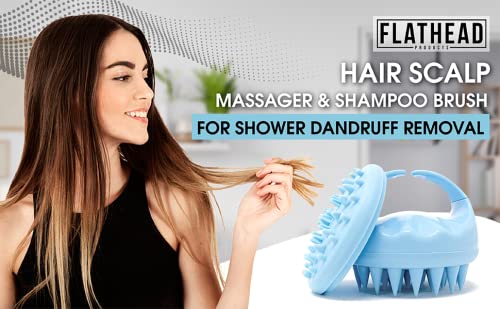 Flathead Products Hair Scalp Massager and Shampoo Brush for Shower Dandruff Removal - Wet and Dry - Encourages Growth - Includes 2 Massage Removal Heads