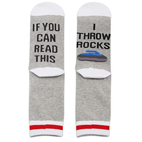 TSOTMO Curling Socks Ice Curling Gift for Rock Curlers I Throw Rocks Socks Curling Coach Player Gift Curling Sports Gift For Curling Fans (THROW ROCKS)